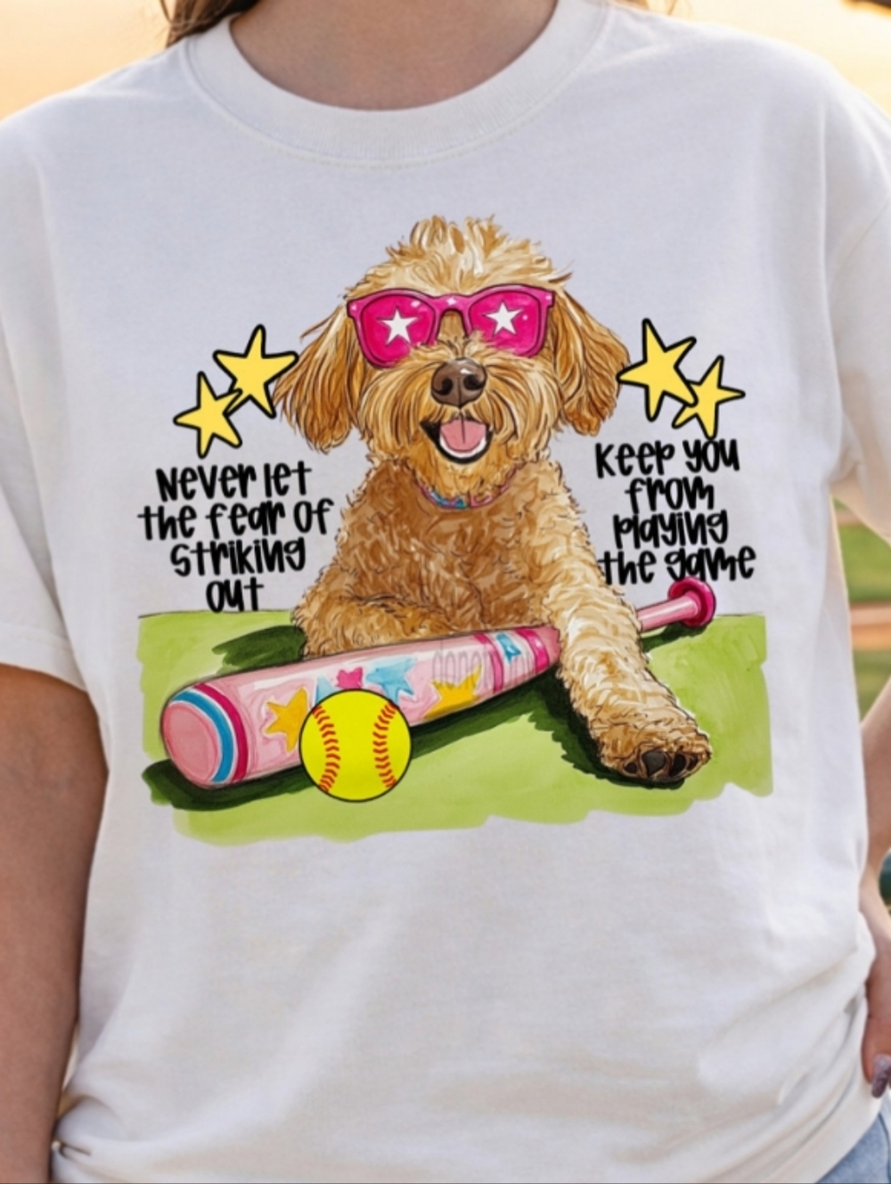 Cute Dog Graphic Tee - White with Pink Accents Softball Tee
